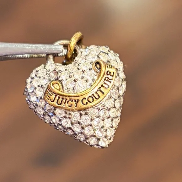 Juicy Couture Charm Logo Signature Crystals Gold Tone Puffed Pave Heart Vintage